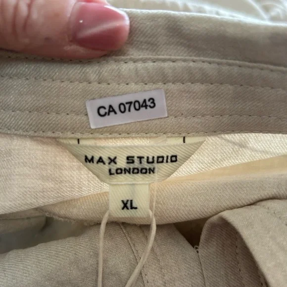Max Studio Belted Shirt Dress Beige Linen Look Short Sleeve XL NWT - Picture 5 of 9